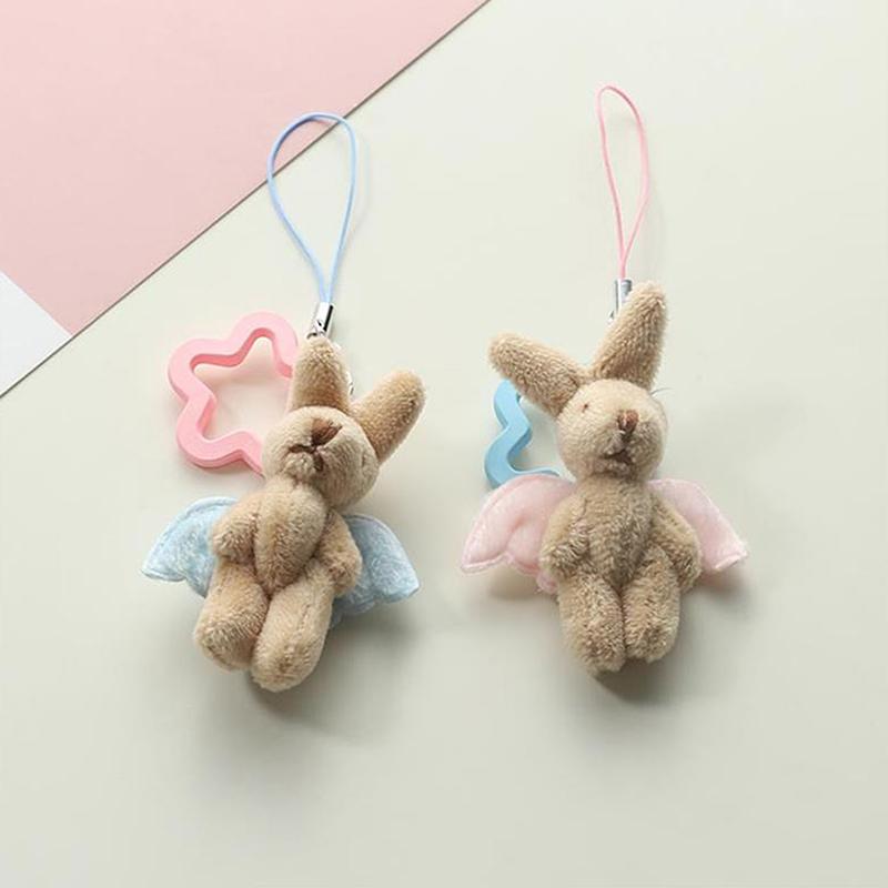 Cute Angel Wings Bunny Flower Mobile Phone Chain Keychain Pendant Bag Ornament Girly Heart Plush Rabbit Phone Case Lanyard Gifts