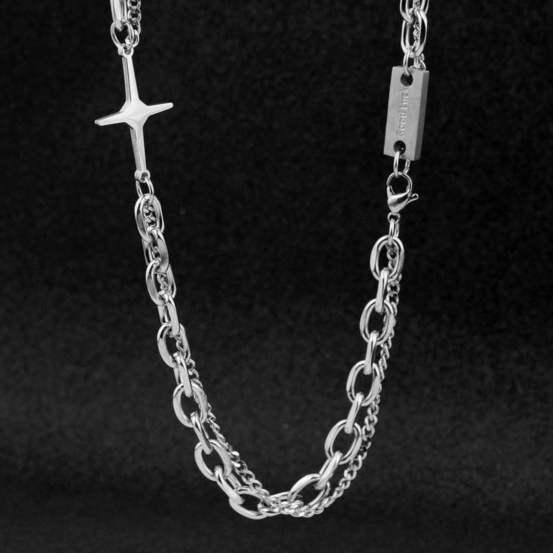 

Ожерелье с крестом и звездой в виде буквы «Удача», двойная цепочка, смешанное мужское и женское ожерелье для пар