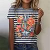 Summer Round Neck 3D Flower Boat Anchor Print Top Fashionable Casual Short Sleeved Women's T-shirts