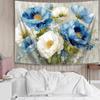 Blue White Floral Tapestry,Natural Aesthetics Elegant Tapestrie,Modern Flower Painting Wall Hanging,Watercolor Aesthetic Art