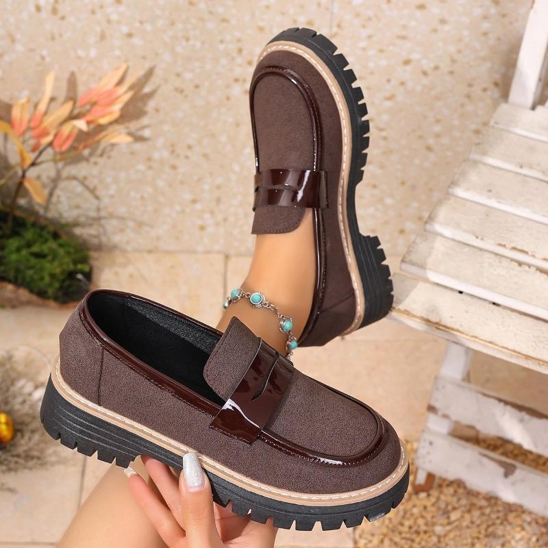 New Womens Retro Loafers Thick Sole Square Heel Platform Shoes Vintage British Style for Fall Spring and Summer