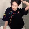 Women's Round Neck Short Sleeve Cotton T-Shirt Loose Fit Floral Print Casual Summer Top