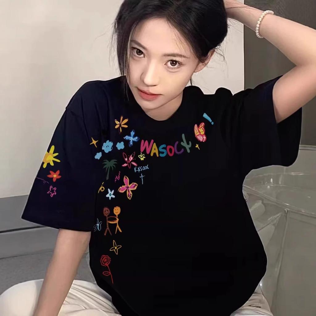 Women's Round Neck Short Sleeve Cotton T-Shirt Loose Fit Floral Print Casual Summer Top
