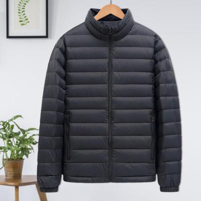 Men Cotton Coat Stand-Up Collar Long Sleeve Solid Color Quilted Jacket with Pockets Winter Lightweight Short Outwear