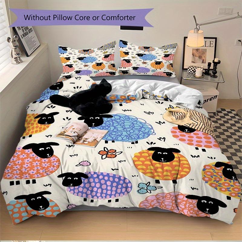 3pcs Sheep Pattern Bedding Set, Breathable and Soft, Suitable for Bedroom Decor (1*Duvet Cover + 1/2*Pillowcases, No Core) yy250821114
