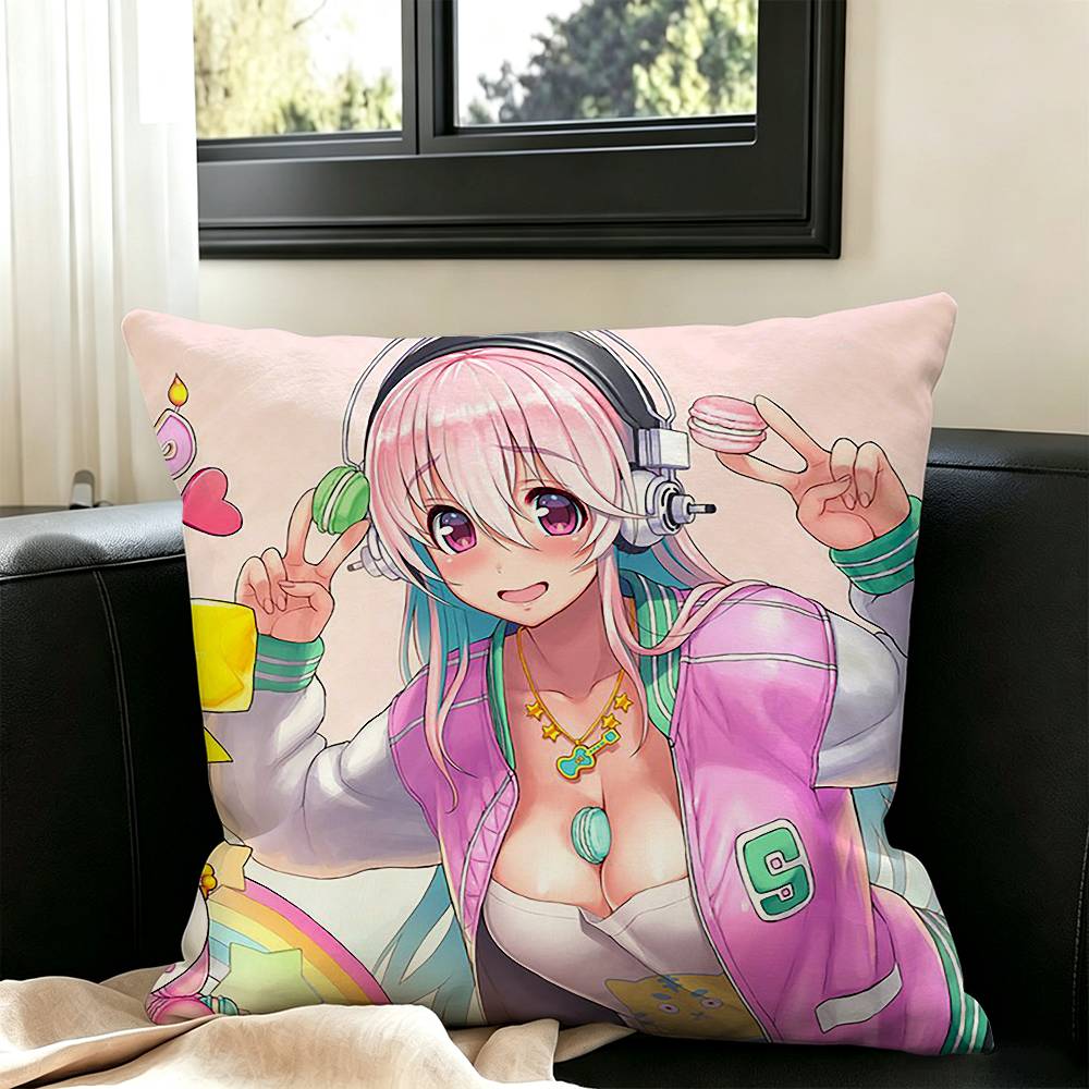 S-Super Sonico Square Double-Sided printed Pillow Case Bedroom Bedside Pillow Sofa Cushion Cover