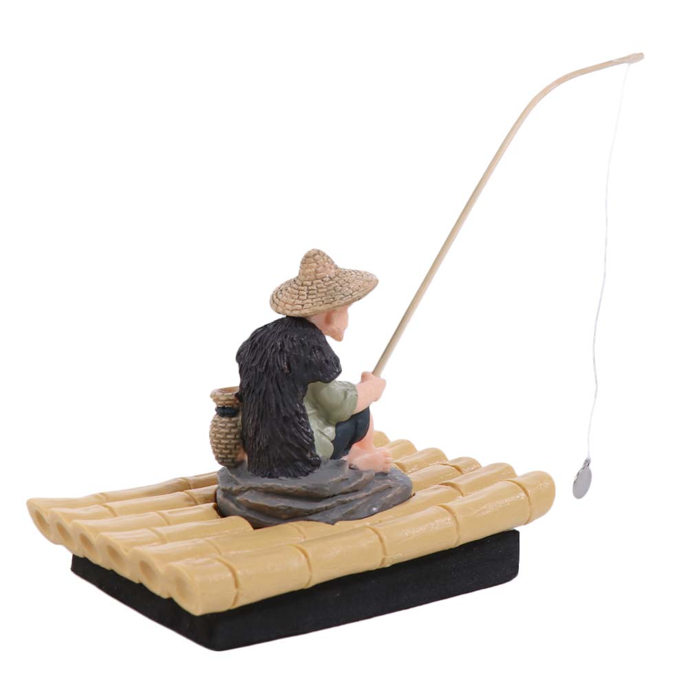Realistic Fisherman Figurine Auto-Floating Fish Tank Decorations Creative Fishing Ornament Office