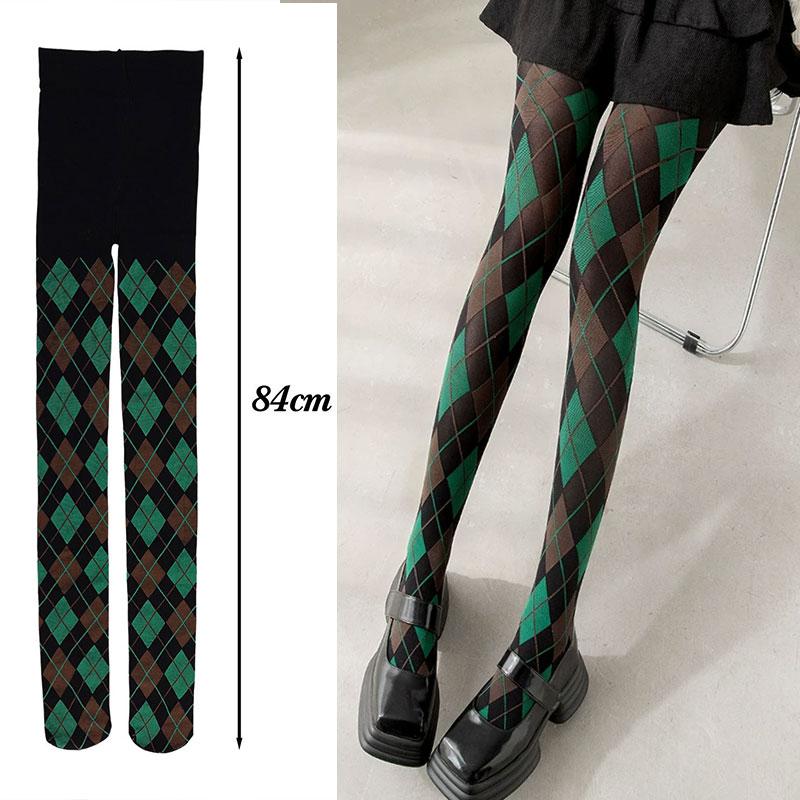 Collant Calze Lingerie a Quadri Retrò Stile Giapponese Jk Collant Leggings Morbidi Sexy Autocalzanti Coscia Donna