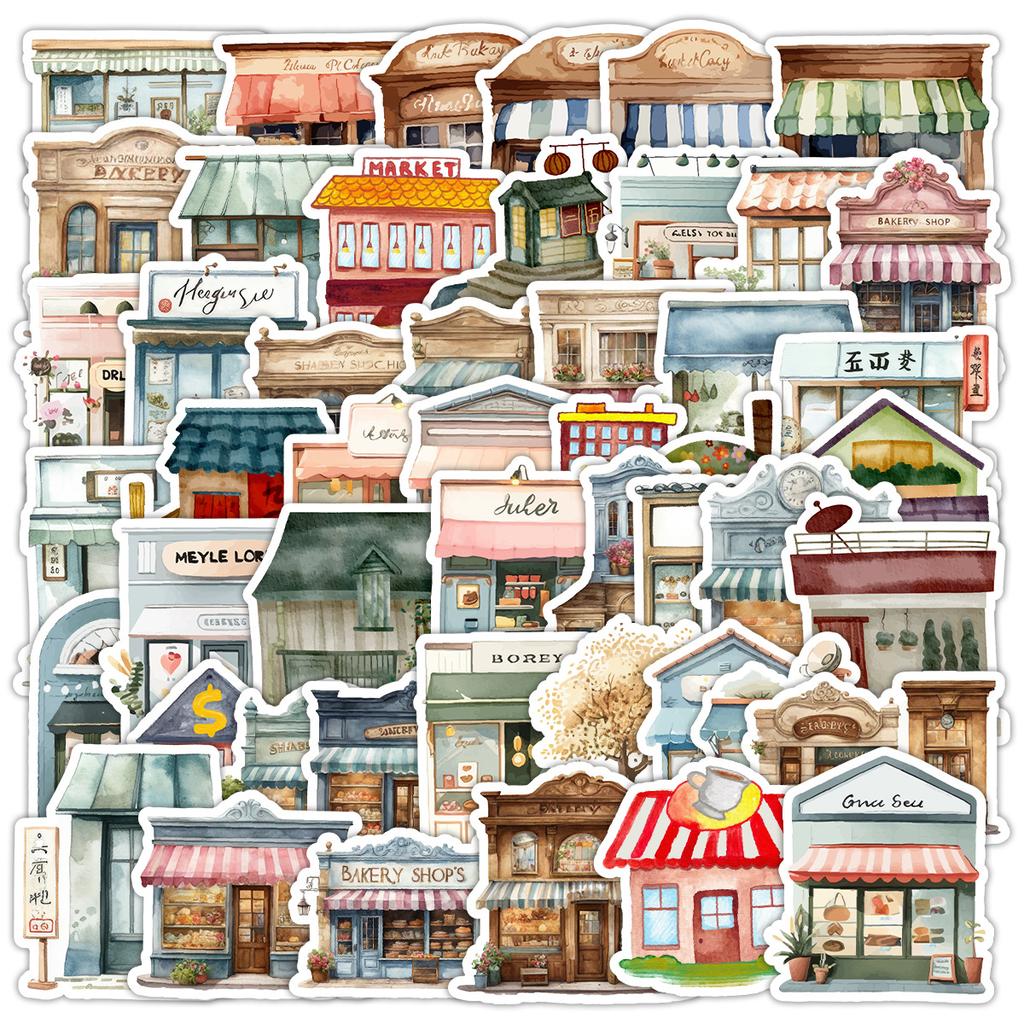 50 Hand-drawn Street-side Small Shop Graffiti Stickers for Mobile Phones, Luggage, Waterproof Decoration, Creative Stationery Stickers
