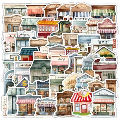50 Hand-drawn Street-side Small Shop Graffiti Stickers for Mobile Phones, Luggage, Waterproof Decoration, Creative Stationery Stickers
