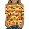 Children's 3/4 Sleeve Tops Casual Halloween Print T Shirt Round Neck Pullover Blouse