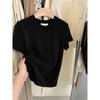 Shoulder Pure Cotton Polished Short-sleeved T-shirt Women's Summer New European Goods, Foreign Style Versatile Solid Color Top Bottoming Shirt