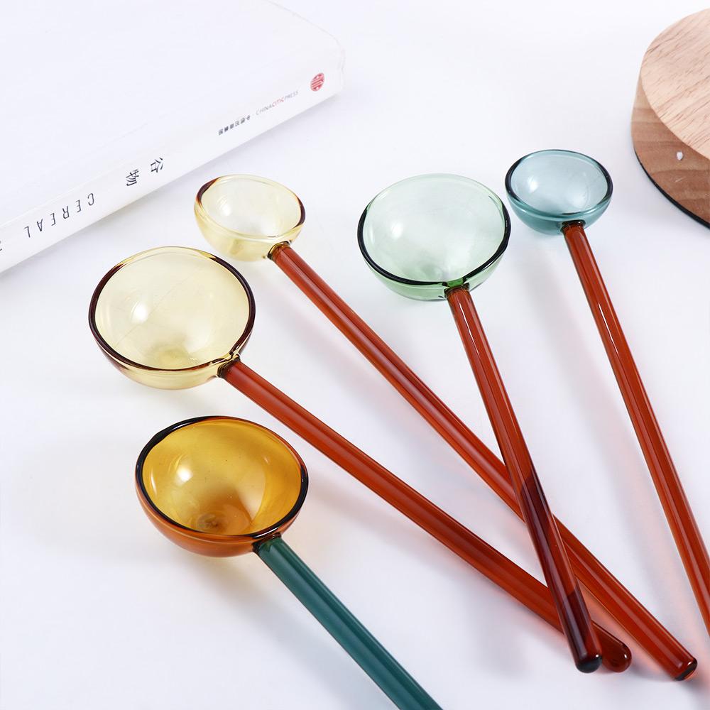 Colored Transparent Kitchen Gadgets Dessert Coffee Scoop Stirrer Stirring Spoons Tableware Spoon