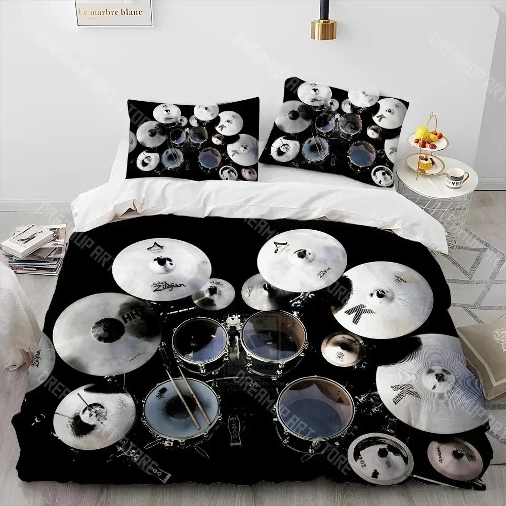 Drum Kit Music Instruments Guitar Comforter Bedding Set,Duvet Cover Bed Set Quilt Cover Pillowcase,King Queen Size Bedding Set