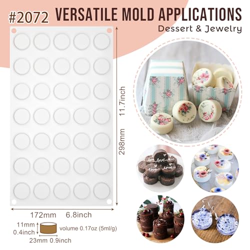 FUNSHOWCASE Silicone Molds, Cylinder Shape, for Chocolate Desserts, Cake, Jelly, and Mousse, Set of 2 (24 Cavities + 35 Cavities)