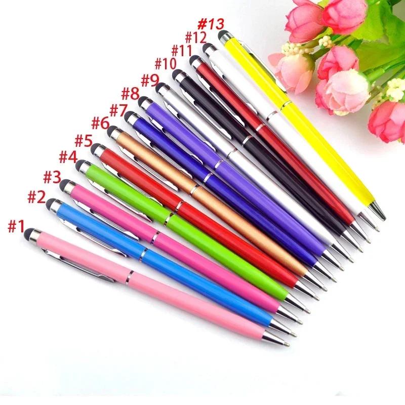 

100 Pcs 13-color Metal 2-in-1 Stylus Universal Ballpoint Pen Custom Logo Text Engraving Office School Advertising Pen Wholesale