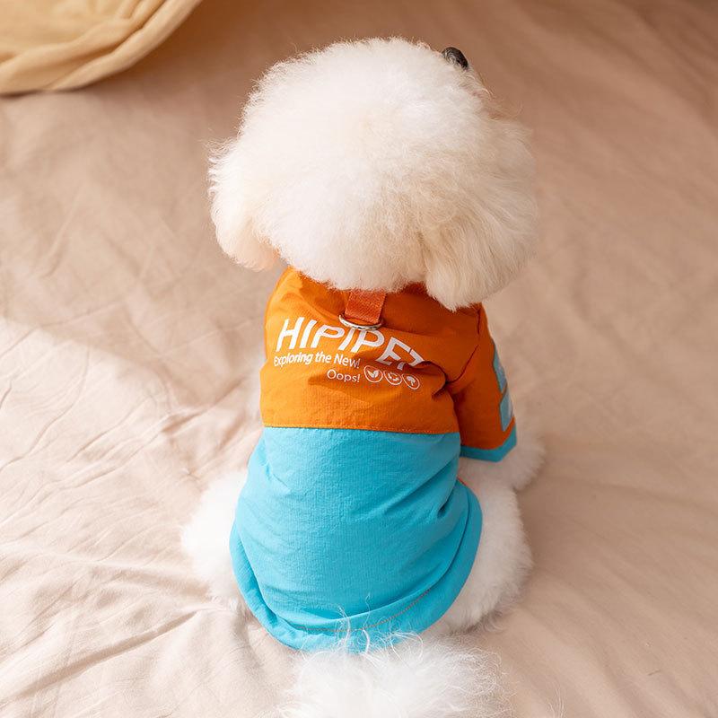 Color Block Outdoor Dog Jacket Warm Padded Coat For Small Breed Dogs Winter Windproof Pet Apparel Cozy Fleece Lined Puppy Clothing