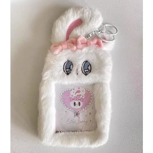 Esther Bunny Trading Card Case, Pass Holder, Fluffy Plush Toy (White)