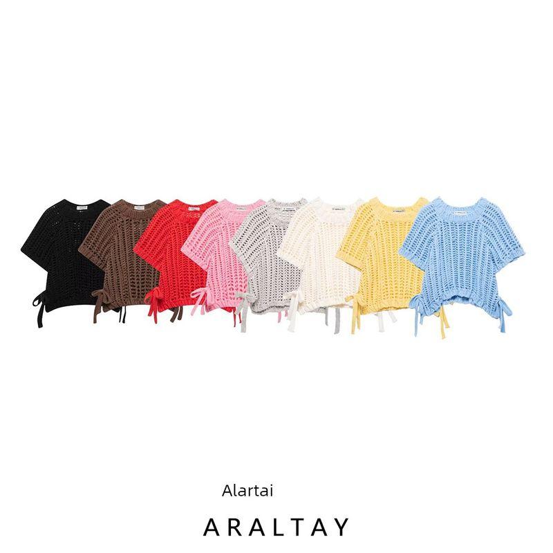 Araltay New Arrival Fashion Style Women's Clothing Fashion All-Match Pure Color Side Band Decoration Thick Needle Tops 2142116