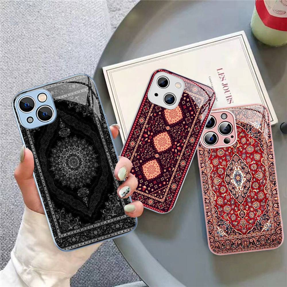 Persian Carpet Floral Pattern Tempered Glass For Iphone 14 13 12 11 Pro Mini XS MAX 14Plus X XS XR Fundas