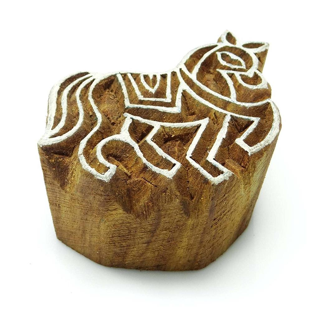 Wooden Block Horse Decorative Hand Carved Printing Blocks Indian Stamp