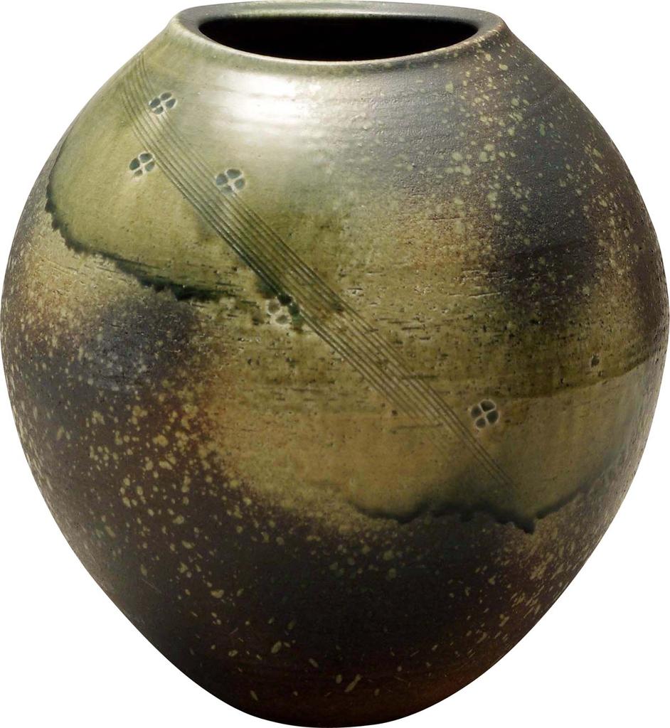 Marui Seito Shigaraki Ware Hechimon Flower Vase, Large, Brown, Ash Glaze, Inka Design, Ceramic, MR-1-2596