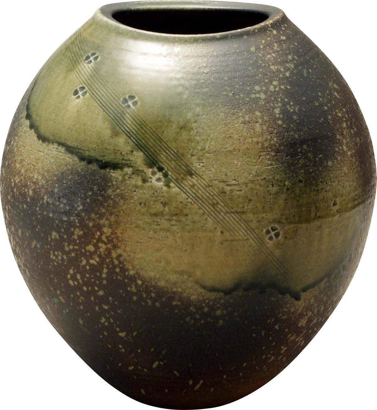 

Marui Seito Shigaraki Ware Hechimon Flower Vase, Large, Brown, Ash Glaze, Inka Design, Ceramic, MR-1-2596