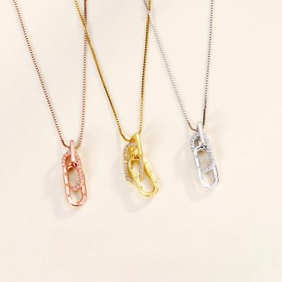 Ineinandergreifende Halskette Damen Doppelring Nischendesign High-End Leichter Luxus Einfacher Geometrischer Ovaler Anhänger