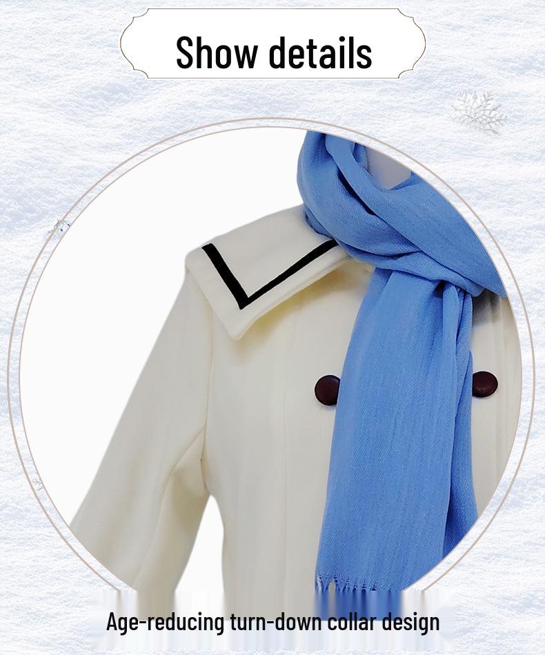 Frieren Cosplay Costume: Women's Winter Woolen Coat Set from Beyond Journey's End Anime.