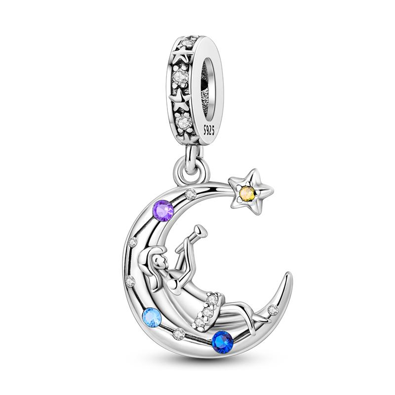 Compatible With Authentic Bracelets copper Plated Cat Moon Shape Stars Love Charm Bead Charms Pendants Ideal For Women Jewellery Making Gift