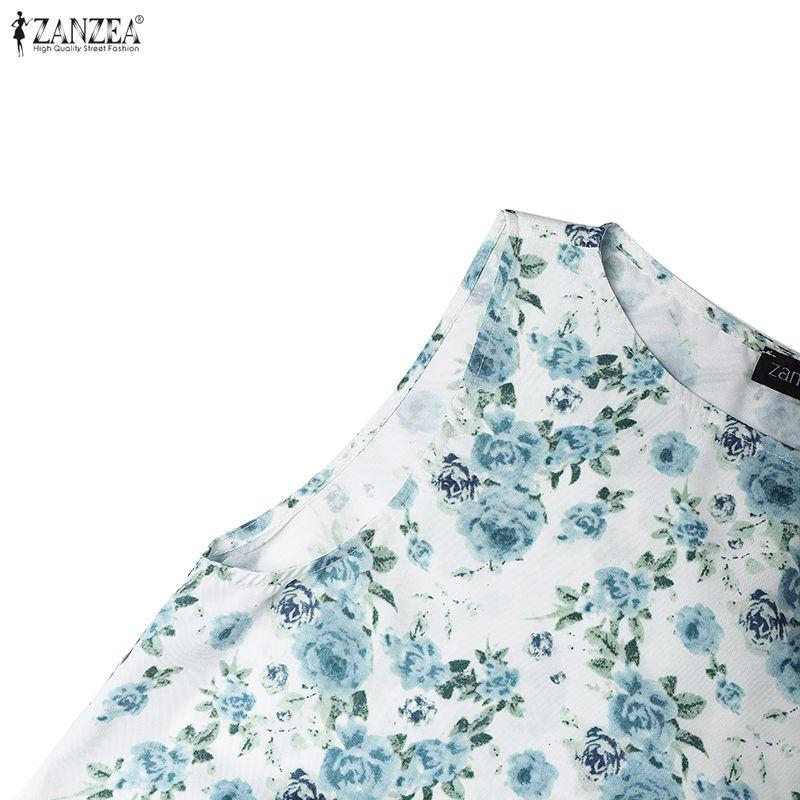 ZANZEA Women Casual Round Neck Sleeveless Floral Print Dress