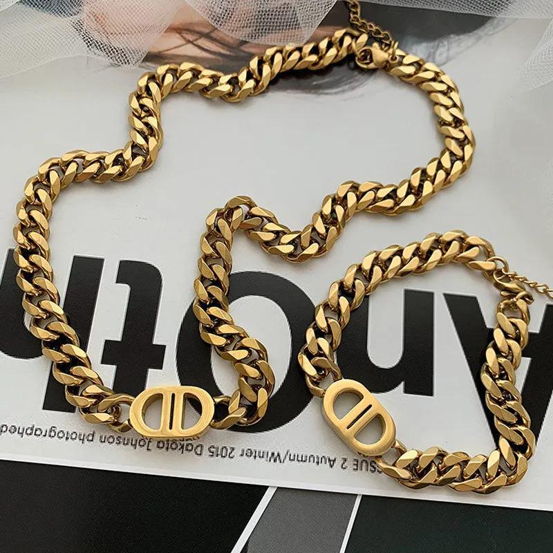 Gold Chunky Double D Titanium Steel Necklace - European & American Hip-Hop Style