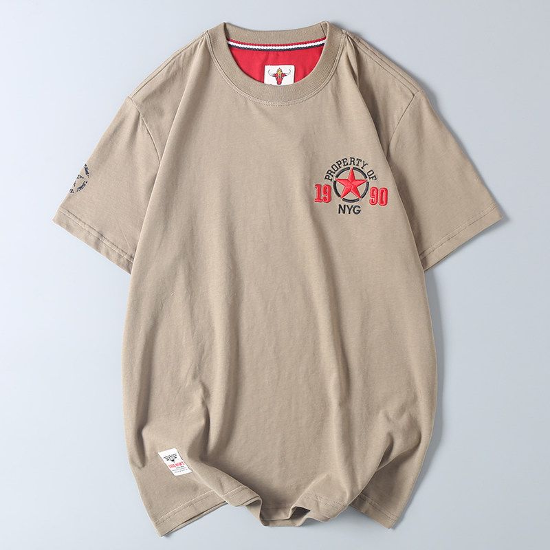 American Retro Machine Embroidery Men's Short Sleeve T-Shirt Summer New Arrival Trendy Export Export Tail Single Cotton T-shirt