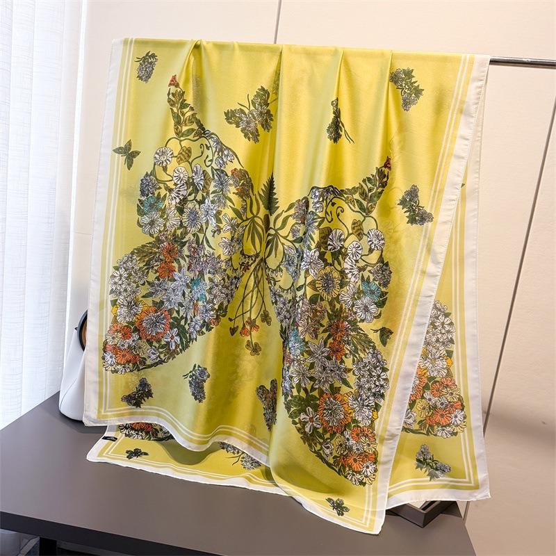 Spring and summer thin print simulation silk brocade sunscreen gorgeous butterfly silk scarf long scarf shawl versatile headscarf scarf
