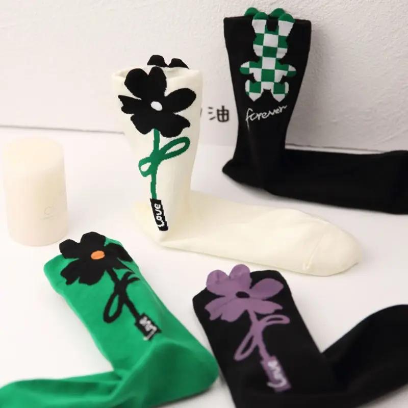 Women Socks Japanese Korean Style Cartoon Flower Rabbit Harajuku Cute Kawaii Mid Tube Breathable Casual Short Cotton Socks