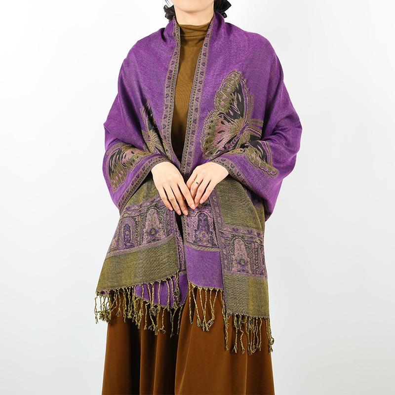 Spring and Autumn Jacquard Polyester Shawl Decorative Long Scarf Women's Large Size Scarf Two Tassel Headscarf