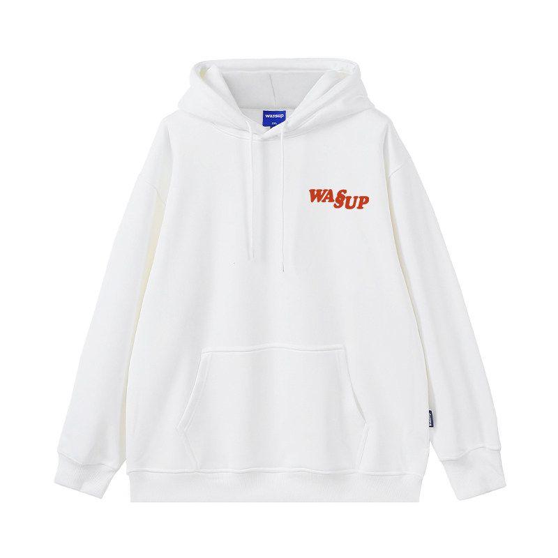 

Wassup Trendy American-Style Heavyweight Letter Sweatshirt for Men, Hooded, Autumn and Winter, Fleece-Lined, Loose Fit, Versatile Couple s Top, Jacket White (Heavyweight Basic) XL
