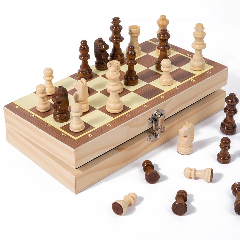 Folding Chess Set Wooden Chess Pieces Board Games Handmade Checkerboard Family Table Game Educational Child Games