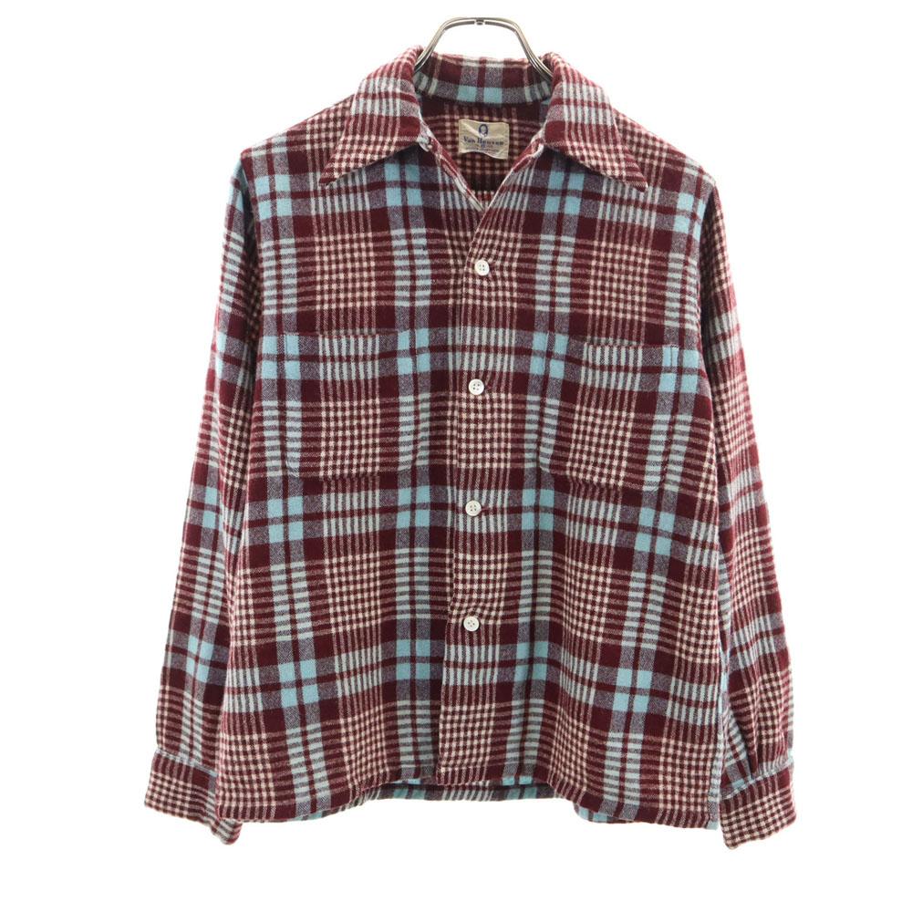 

VAN HEUSEN 50s 60s Open collar Vintage box silhouette Check Pattern Long sleeve Open collar shirt Men s Used