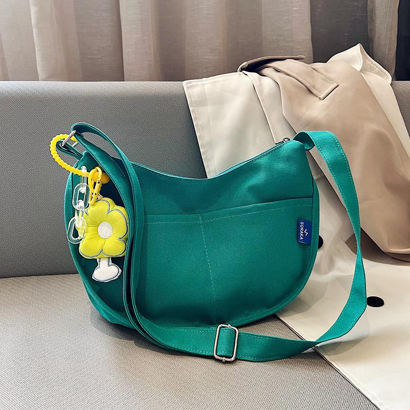 

Modern Minimalist Fashionable Canvas Crossbody Tote Bag In Trendy Colors For Commuting Without Pendant синій