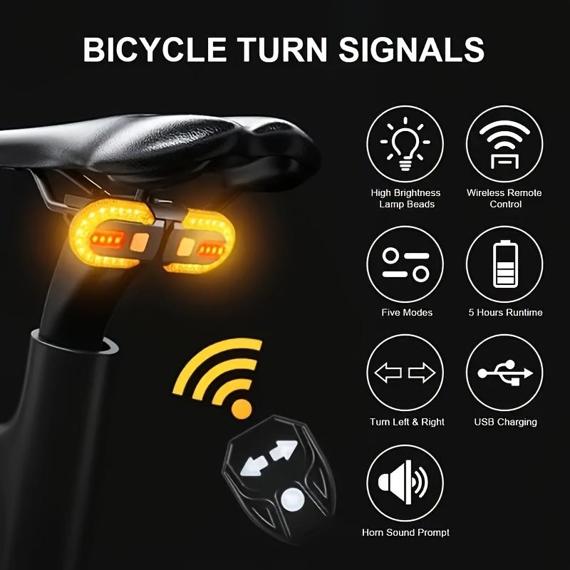 LED Bike Turn Signal Lights with Wireless Remote USB Rechargeable Taillight Set