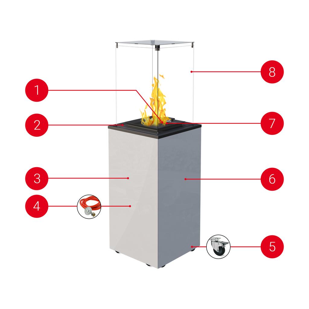 Patio gāzes sildītājs Patio Mini stikla panelis Balts manuāls 8,2 kW