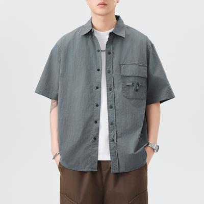Mountain Outdoor Three-dimensional Pocket Short-sleeved Shirt Men's American Trendy Japanese Loose Mid-sleeved Shirt