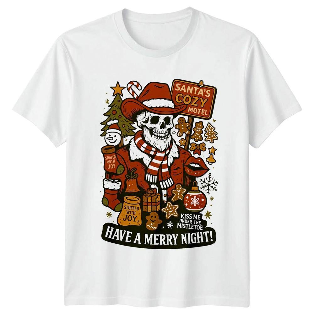 Santas Cozy Motel Skeleton Christmas Holidays Unisex Unisex Graphic Tee S