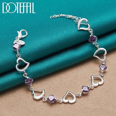 Lila AAA Zirkon Romantisches Herz Armband Silber Geschenk Modeschmuck