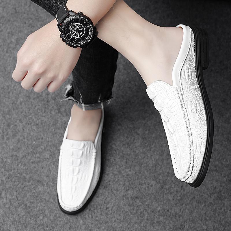 Fashion Classic Men Casual Summer Shoes 2024 New Fashion Cool Half Drag Men's Slip On Shoes Non-Slip Genuine Leather Muller Male Shoes