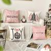1/4Pcs Christmas Pillow Cover, Pink Printed Cushion Cover, Farmhouse Decorative Sofa, Christmas Decoration (Without Pillow Core)