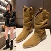 Fashion High Quality Women's Boots Fashion Pointed Mid-calf Boots Temperament Chelsea Boot Pleated Leather Boots for Women Knight Botas