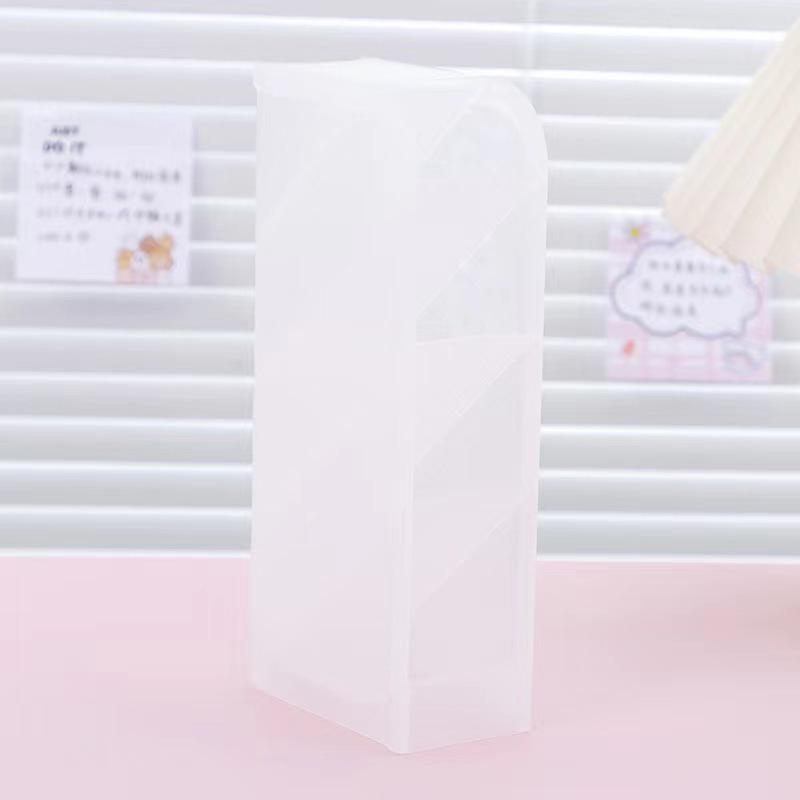 Transparent Slanted Pen & Makeup Brush Holder with Four Grids