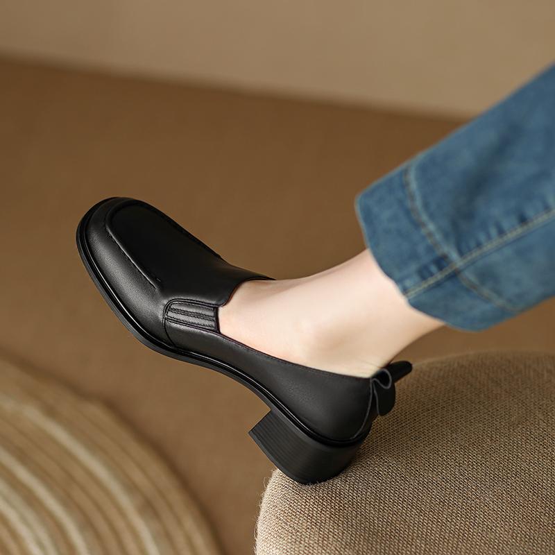 Women Pumps Spring Summer Mature Office Ladies Dress High Quality Genuine Leather Thick Heels Shoes Woman Working Casual Shoes